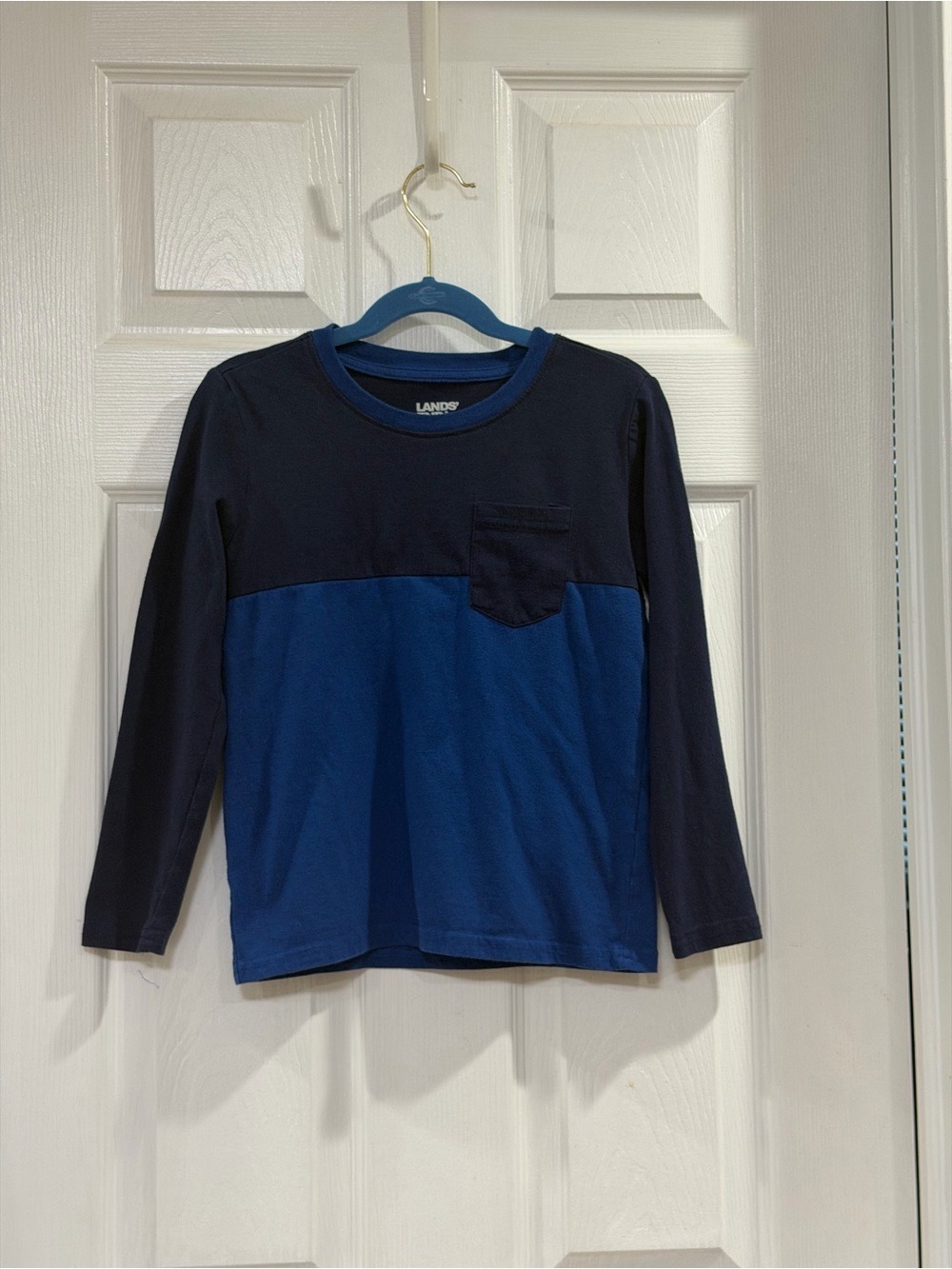 Lands' End Kids Two-Tone Long Sleeve Tee in Navy & Royal